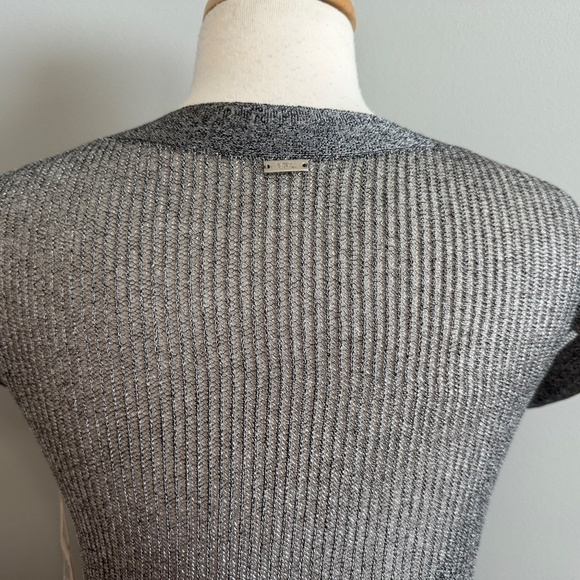 VPL Two Silver Open Shimmery Dress Open Knit Blouse Tunic Sweater Women's S NWT - Picture 8 of 12